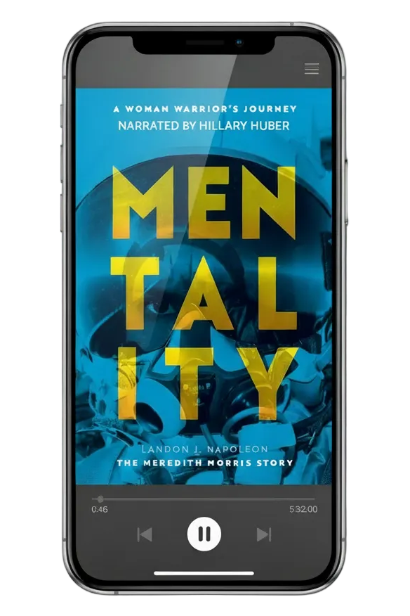 Audiobook cover of 'Mentality' with blue and yellow text and imagery.