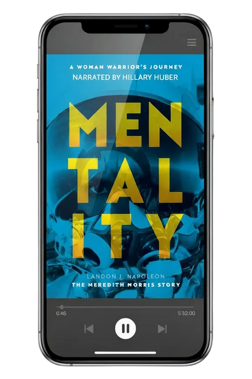 Audiobook cover of 'Mentality' with blue and yellow text and imagery.